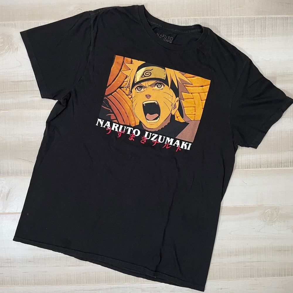 Vintage Y2K Naruto Uzumaki Graphic T Shirt Size L (fits Medium) Black Yellow